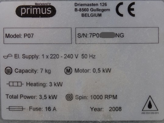 Lave-linges professionnels 7Kg - PRIMUS - P07