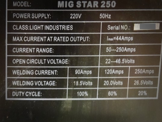 Générateur de soudage - 220V - MIG STAR 250