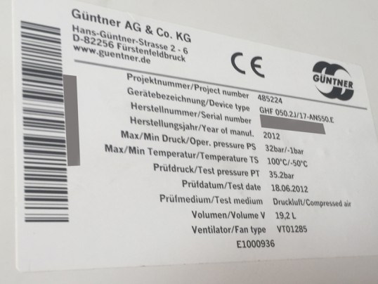 plque signaletique guntner GHF 050.2J/17-ANS50.E