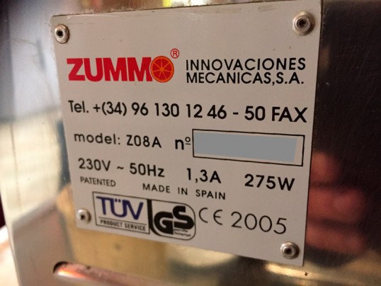 plaque signéalétique Presse-oranges automatique - Zummo Z08 A