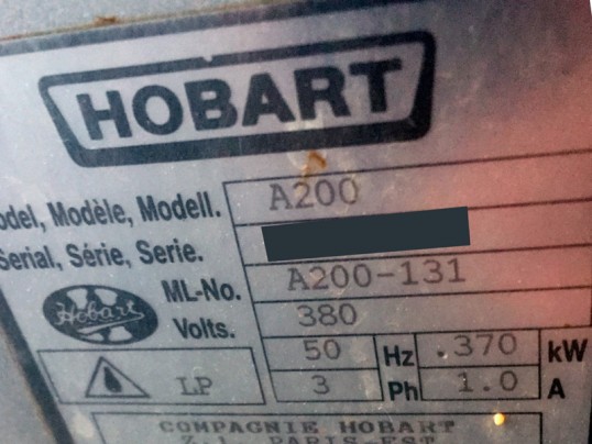 plaque signaletique Hobart A200