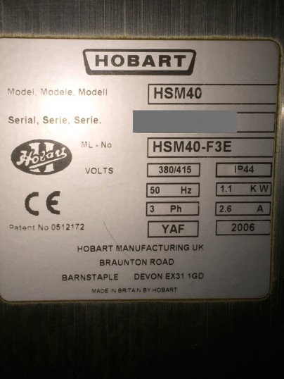 Plaque signalétique HOBART HSM40
