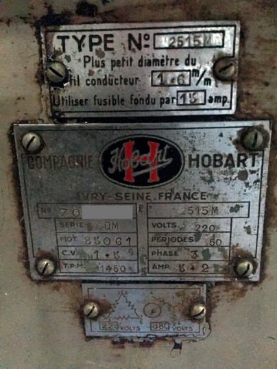 Plaque signalétique HOBART 2515M