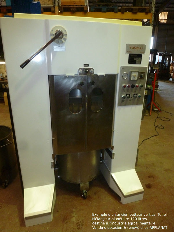 Exemple d'un ancien batteur vertical MIXER Tonelli Mélangeur planétaire 120 litres  destiné à l'industrie agroalimentaire - Vendu d'occasion & rénové chez APPLANAT