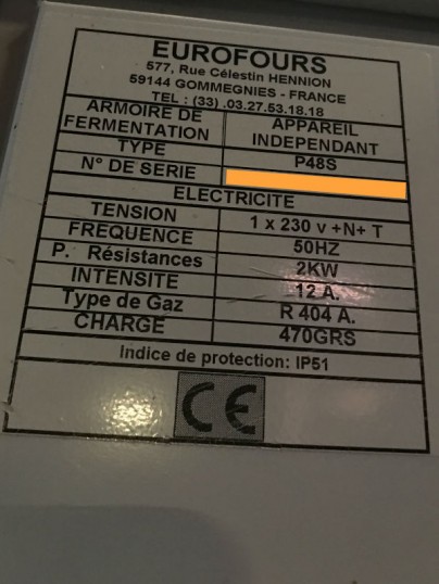 Armoire Fermentation Controlee 400 X 800 Eurofour P 48s Occasion
