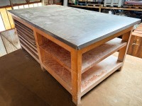 Table boulangère artisanale bois massif et inox – 2m20x1m20