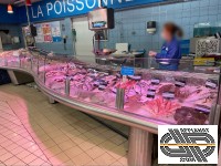 Grand étal de rayon poissonnerie de supermarché : 6m60 ondulé vitré réfrigéré • Tournus