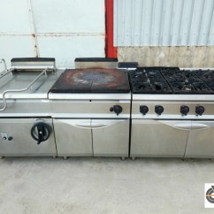 Ligne de cuisson tout gaz – 6 feux vifs/plaque CDF/sauteuse basculante - BERTO’S