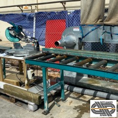 Scie onglet radiale + 2 convoyeurs + Aspirateur sciure • Poste découpe bois d'atelier professionnel 