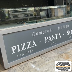 Comptoir Fast-Food Italien : Pizza, Pasta boxes & Soupes | Vitrine top qualité de 3m00 