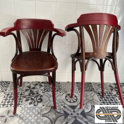 Lot 48 chaises bistrot bois foncé & semi-peintes rouge basque