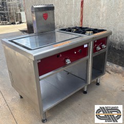 Ens. cuisson pro 2 feux vifs + plancha chrome | 2 modules gaz Charvet PRO 800
