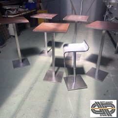 Lot de 5 tables hautes « mange-debout » dessus Wengé & base carrée inox | Mobilier Professionnel