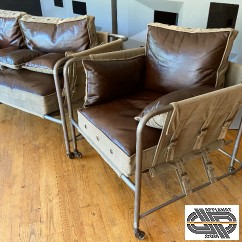 Canapé + 2 fauteuils style Darwin 4 personnes | structure métal - toile & cuir