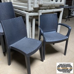 Lot 10 fauteuils + 10 chaises en plastique | empilables | effet rotin noir