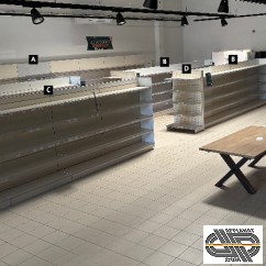 Gondoles métalliques espace ± 100 à 150 m2 – Rayonnage central & mural 