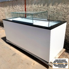 Îlot réfrigéré pâtisserie 2m10 vitrine à bijoux IVBQ189 (de 2022) + Vitrine neutre Jordao 56cm