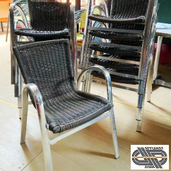Lot de 10 fauteuils de terrasse Alu chromé & résine tressée marron façon rotin