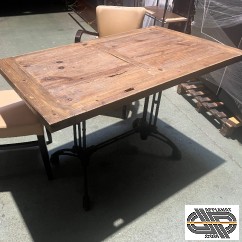 Lot 4 tables 1m20 plateau bois épais rustique sur pied style bistrot rétro
