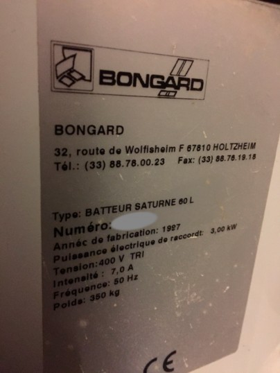 Plaque signalétique BONGARD SATURNE 60L