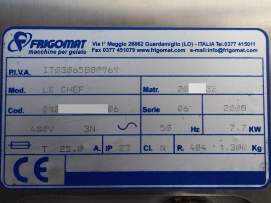 Plaque signaletique Frigomat chef LCD