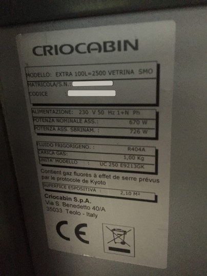 plaque signaletique criocabin extra 100