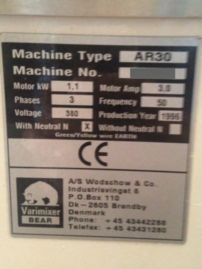 Plaque signalétique BEAR VARIMIXER