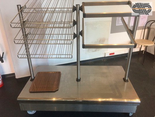 Meuble inox cafeteria pour plateaux, verres, couverts, pains, self service, libre service snack