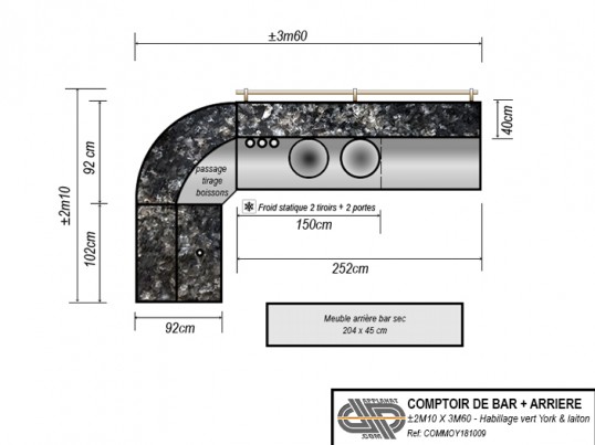 plan de comptoir de bar d'occasion vu de dessus