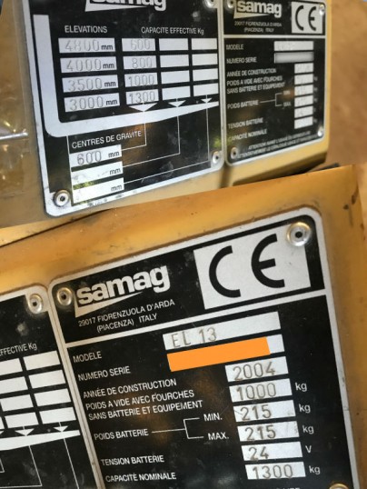 plaque signaletique et plaque de charge gerbeur d'occasion SAMAG EL 13