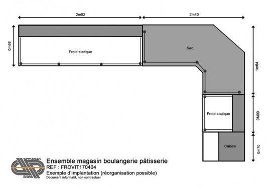 Plan exemple d'agencement de magasin de boulangerie pâtisserie d'occasion (vitrine)