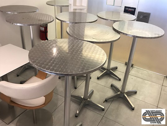Mobilier d'occasion restaurant, hotellerie, cafes, bistrots,  street food, kiosques & food trucks, snacks, 10 manges debout pied chrome plateau inox b