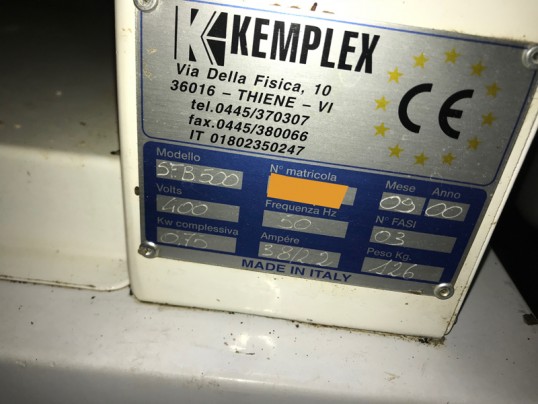 plaque signaletique Laminoir à bandes KEMPLEX SFB500 sur socle annee 200