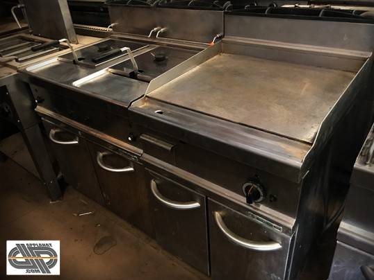 Ensemble cuisson snack GAZ : Grillade (plancha) + friteuse 2x10L 