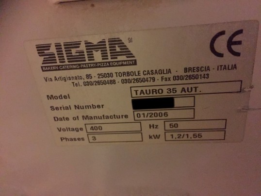 Plaque signalétique SIGMA - TAURO 35 AUT