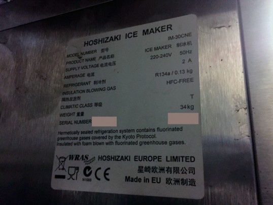 plaque signaletique Hoshizaki IM-30CNE