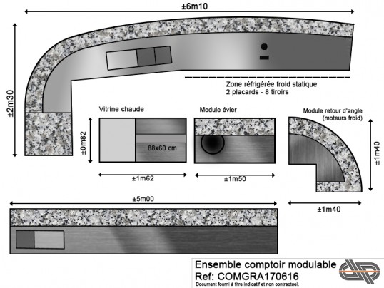 Module ensemble pour comptoir de bar en ilot central