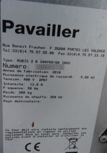 Plaque signalétique PAVAILLER RUBIS R2B