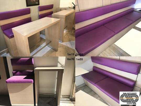 Lot mobilier CHR design actuel. Tons bois clair & violet 