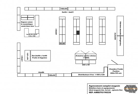 plan ensemble mobilier GMS magasin bio vendu d'occasion chez APPLANAT