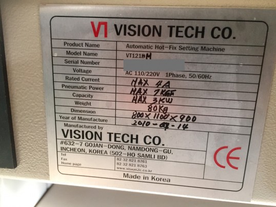 plaque signaletique VISION TECH CO VT121M