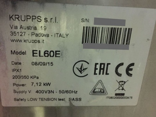 plaque signaletique Krupps EL60E