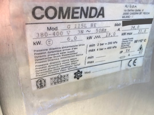 plaque signaletique Lave batterie d'occasion COMENDA G 115 L