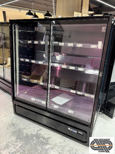 Meuble réfrigéré vertical compactEPTA par COSTAN Mambo Next 1250 2P  bas à 2 portes battantes vitrées, finition noire, tablette prix en place. Parfait