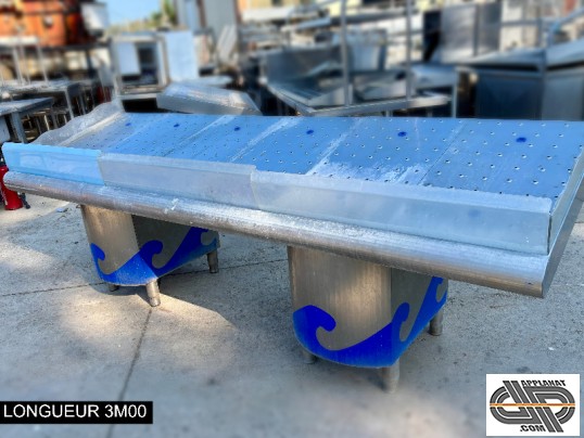 Présentoir inox de poissonnerie d'occasion longeur 3m00  