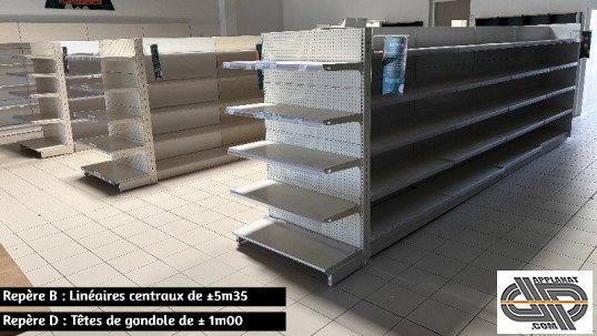 Ilots de rayonnages métallique centraux avec tête de gondoles