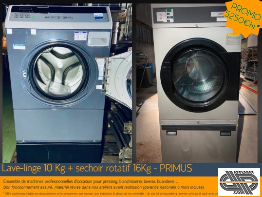 PROMO machines occasion  Lave linge 10 Kg PRIMUS SP10 + Sèche linge 16 Kg  PRIMUS T16 occasion - VENDU