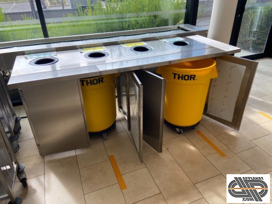 Table inox professionnelle de tri à 4 Trous Vide Ordures Avec porte placard inox