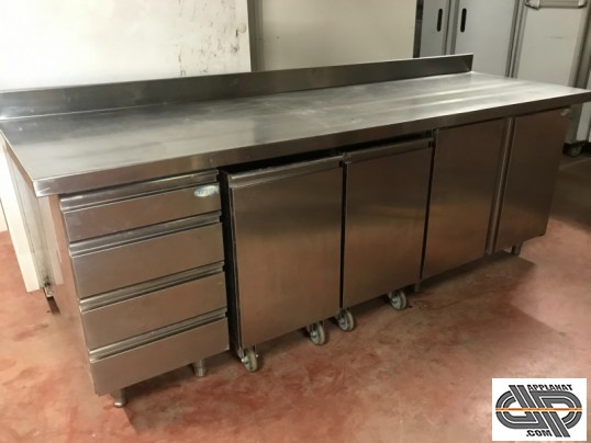 meuble inox de préparation d'occasion idéal boulangerie pâtisserie avec bacs à farine sur roues 