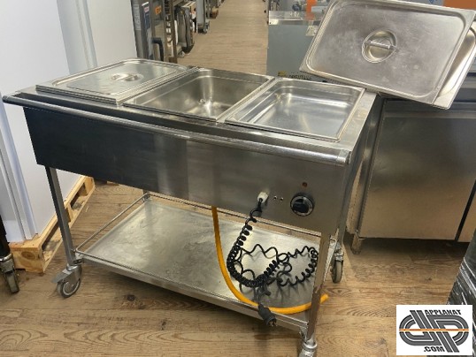 Bain marie chariot électrique à 3 bacs GN1/1